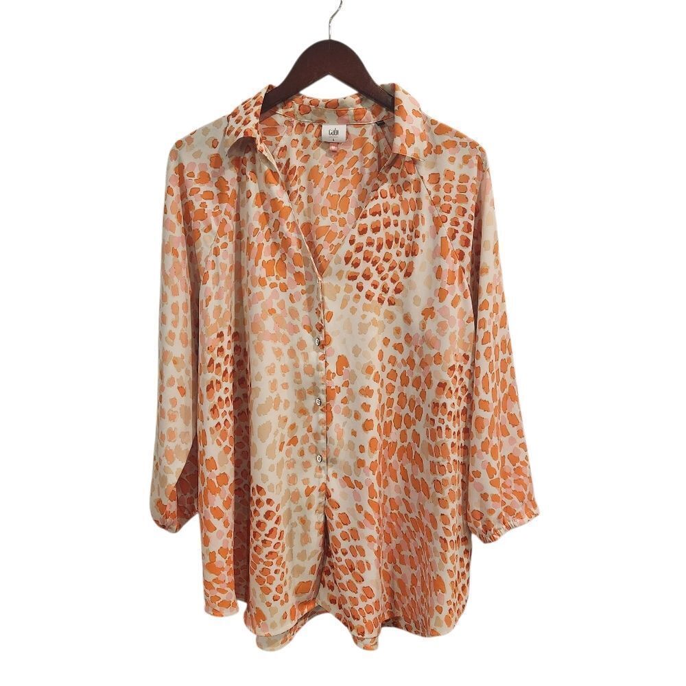 Cabi #6081 Go To Blouse Tie Front Oversized Large Orange
